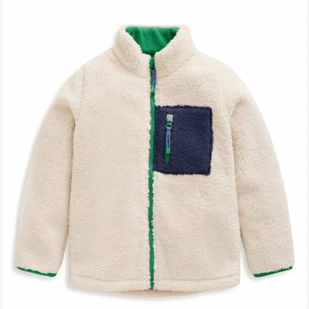 Mini Boden Green Fleece Jacket with Cream Accents